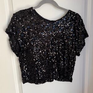 NWT Sequin Black Crop Top Size Large